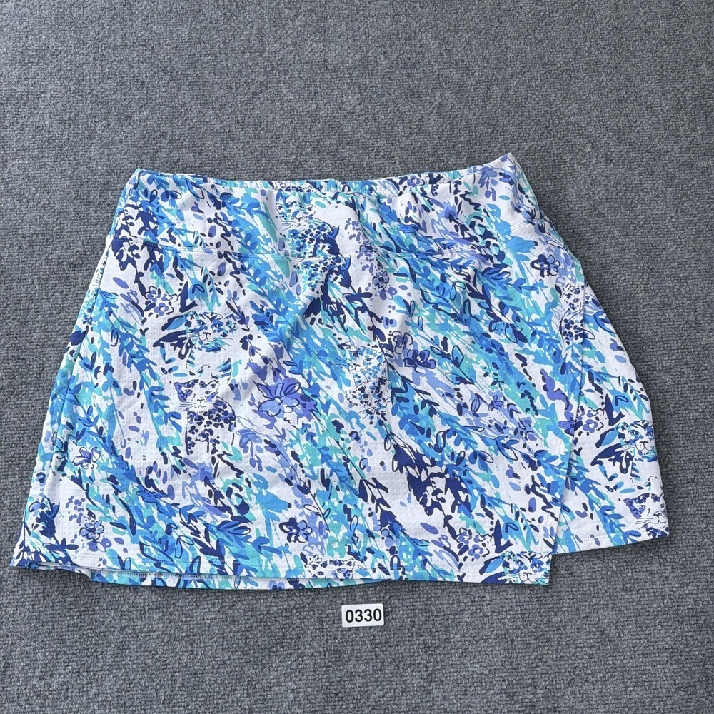 IBKUL Skort Womens XL Blue Cat Cay Print Golf Tennis UPF 50+ Stretch Pockets